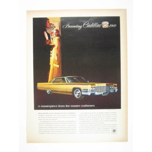1969 Cadillac Vintage Print Ad 1968 GM Master Craftsmen Car Advert Decor Art - Picture 1 of 2